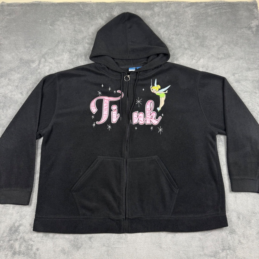 Disney Y2K Tinker Bell Full Zip Fleece Jacket Sweatshirt Womens 3X Black